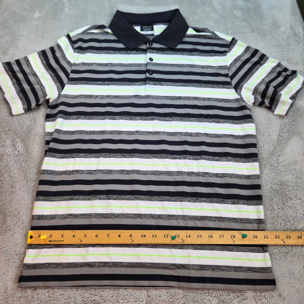 Nike Golf Polo Mens L Dri-Fit Striped Short Sleeve Performance Black Grey White